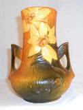 Beautiful 1940s Roseville Pottery Two Handled Vase Brown Clematis Pattern 106-7"