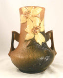 Beautiful Roseville Pottery 1940's Brown Clematis Pattern Two Handled Vase 106-7"