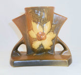Beautiful Roseville Pottery 1940s Brown Clematis Pattern Two Handled Fan or Bud Vase 192-5"