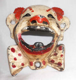 Vintage Painted Wall Mountable Cast Iron Figural Bottle Opener Clown's Head