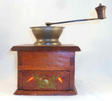 Old Wood Iron Hand Decorated w/ Colorful Tulips Manual Coffee Spice Mill Grinder
