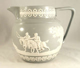 Antique Copeland Late Spode Bulbous Pitcher Jasperware Hunting Scene Marked "Rd No 180288 England"