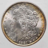 1881 Morgan Silver Dollar Philadelphia Mint Lustrous with Hallow Toning MS 63