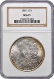 1881 Morgan Silver Dollar Philadelphia Mint Lustrous with Hallow Toning MS 63