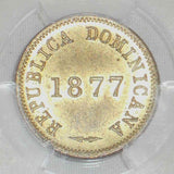 1877 Small Brass Coin The Dominican Republic One or Un Centavo Uncirculated PCGS MS 63