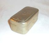 Antique Travel Double Glass Inkwell in Metal Box with Hinged Decorated Lid