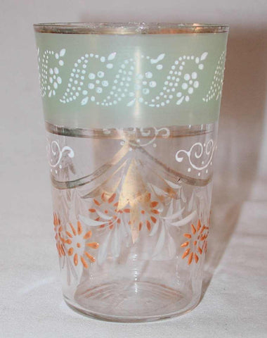 Antique Enameled and Painted Blown Glass Flip or Tumbler Floral