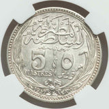 1917 Lustrous Egypt Silver Coin 5 Piastres Sultan Hussein Kamel Kamil NGC AU58