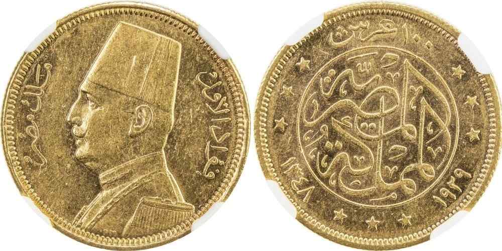 エジプト ファード1世 500p金貨 AH1340/1922年PCGS AU58