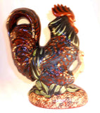 Beautiful 2001 Eldreth Redware Glazed Slip Decorated Large Rooster Figurine