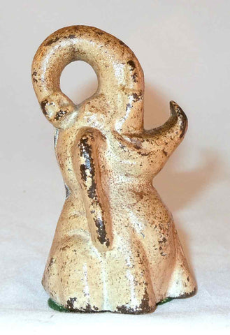 Antique Cast Iron Painted Figural Bottle Opener Off-White Elephant Raised Trunk