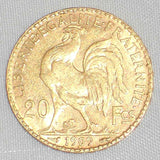 1909 Republic of France Gold Coin Twenty Francs Proud Rooster About Uncirculated