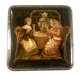 Hand Painted Fedoskino Russian Lacquer Box Reading The Tealeaves By Shchabunin