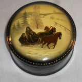 1995 Frdoskino Russian Lacquer Box Snowy Scene Troika Pulling Sled Artist Signed