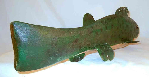 Vintage Weighted Large Carved Wood and Painted Fish Decoy Metal