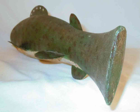 Vintage Weighted Large Carved Wood and Painted Fish Decoy Metal
