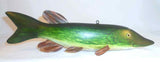 Vintage Large & Heavy Painted Carved Wood and Metal Green Sturgeon Fish Decoy