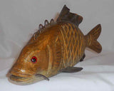 Vintage Large & Heavy Painted Carved Wood and Metal Golden Carp Fish Decoy