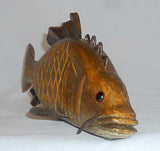 Vintage Large & Heavy Painted Carved Wood and Metal Golden Carp Fish Decoy