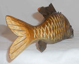 Vintage Large & Heavy Painted Carved Wood and Metal Golden Carp Fish Decoy
