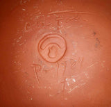 1984 Redware Large Flat Plate Glazed Brown Coloring with Mottling Brown With Yellow Pig Decoration By Ned Foltz