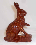 1989 Glazed Redware Brown Rabbit Figurine Yellow Sponged Decoration by Ned Foltz