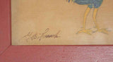 Folk Art Ink Water Color on Paper Fraktur Chicken & Rooster by Garnett B. French