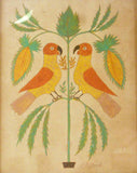 Folk Art Water Color on Paper Fraktur 2 Birds Facing Each Other by G. B. French