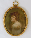 Antique Hand Painted Miniature of A Beautiful Woman in Oval Brass Frame