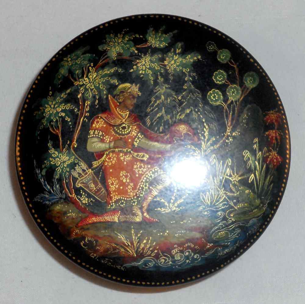 1973 Palekh Russian Lacquer Box Scene from Princes Frog Fairy Tale Art