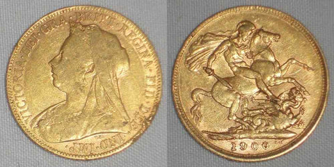 1900 Gold Coin from Great Britain Sovereign Queen Victoria Bust Left KM 785 AU