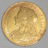 1900 Gold Coin from Great Britain Sovereign Queen Victoria Bust Left KM 785 AU