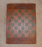 Antique American Primitive Folk Art Painted Green and Red Wood Checkers Game Board