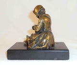 Beautiful and Decorative Bronze Figurine of Girl Holding Puppy Marble Base