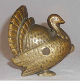 Antique Heavy Brass Still Penny Bank Golden Turkey Standing with Fanned Tail