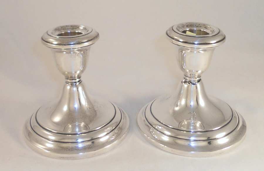 Vintage Sterling Weighted Two Candlestick Holders Cement Filled and Ro ...