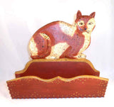 977 Walter & June Gottshall Carved Painted Wood Comb Box Brown Cat Crouching