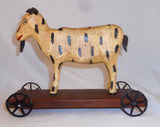 1980 Hand Carved Painted Wood Primitive Folk Art Goat Pull Toy W & J Gottshall