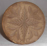 Antique Carved Wood Primitive Butter Print Four-part Floral Design Marked HL