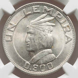 1937 Honduras Silver Coin One Lempira Indian Chief's Head Uncirculated MS 62