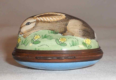 Oval Shaped Bonbonniere Box Raised Rabbit on Grass Halcyon Days Enamels England