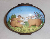 Oval Shaped Bonbonniere Box Raised Rabbit on Grass Halcyon Days Enamels England