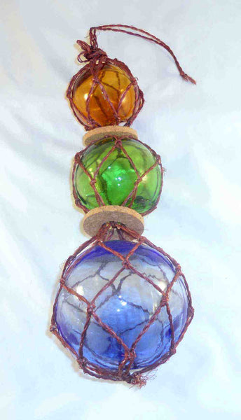 amber 12 fishing net ball Three Colored Hand Blown Glass Fishing Floats Net Hanging Decorative A – Giamer Antiques and Collectibles