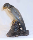 Antique Cast Iron Doorstop Gray Colored Hawk Standing on Brown Perch
