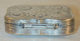 1850 Silver Patch Box Engraved Scroll Design Reeded Bottom and Sides Made in Holland