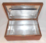 Vintage Parquetry Decorated Rectangular Tin Lined Wood Humidor w/ Sponge Holder