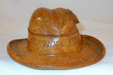 Unusual Antique Cherry Wood Hat Shaped Desktop Inkwell Hinged Lid Glass Insert