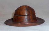 Old Cherry-stained Maple Wood Hat Shaped Desktop Inkwell Hinged Lid Glass Insert