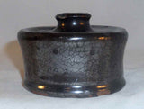 Antique Dark Brown Manganese Glazed Redware Inkwell with 3 Quill Storing Holes