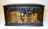 Antique Japanese Lacquer Hand Painted Box Men in Long Robes in Garden Setting